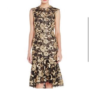 NWT Monique Lhuillier Black and Gold Floral Dress